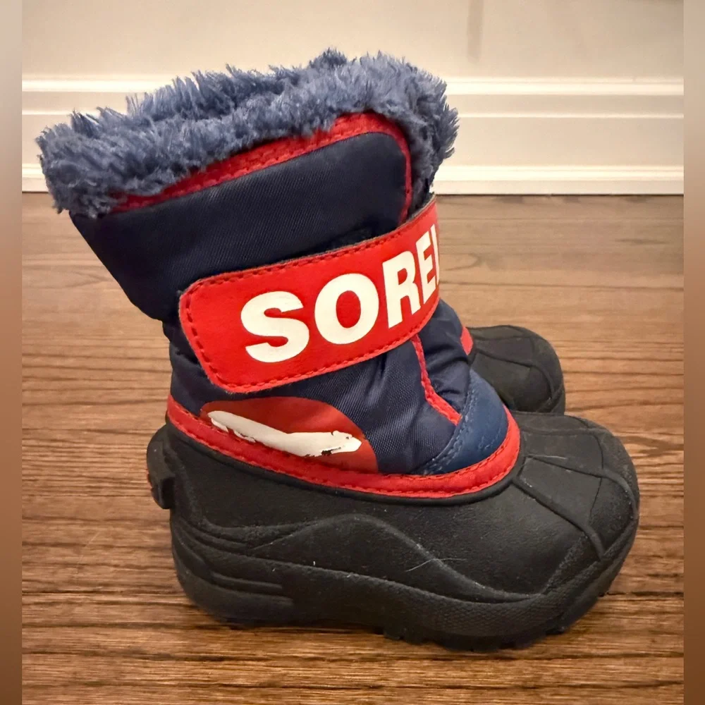 Sorel Commander Navy, Red & Black w/Faux Fur Kids Winter Boots